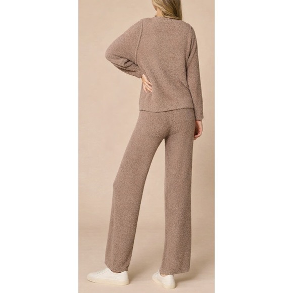 Softies Cozy Teddy Reverse Seam Crew Neck LS Top Pants Lounge Set Brown Size XL - Picture 8 of 16